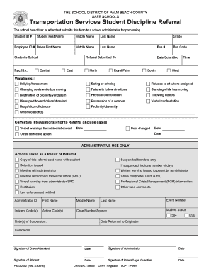 School Bus Student Discipline Referral Form