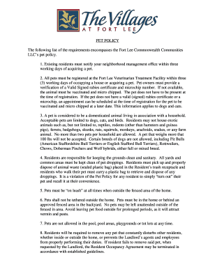Fort Lee Pet Policy Agreement