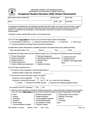 ESE Student Reevaluation Form