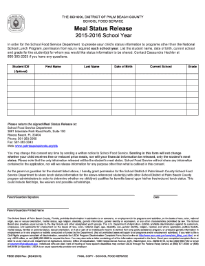 Meal Status Release Form