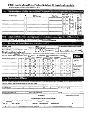 Pennsylvania Free and Reduced Price School Meals Application