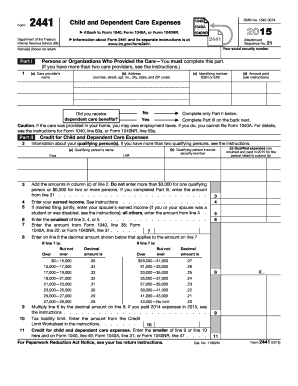 IRS Form 2441 Child and Dependent Care Expenses