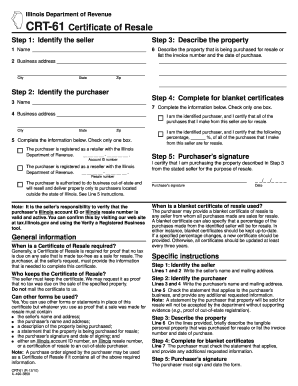 Illinois CRT-61 Certificate of Resale