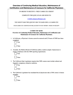 California Physician CME Quiz