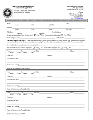Travis Central Appraisal District Employment Application