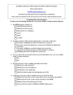 Continuing Education Quiz for CAMSS CEU Credit