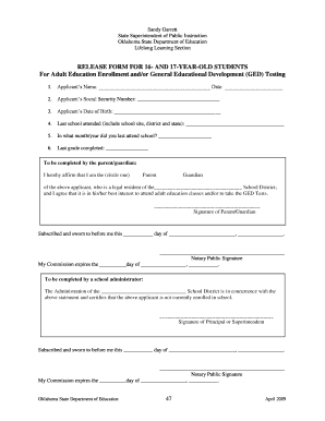 Release Form for 16- and 17-Year-Old Students