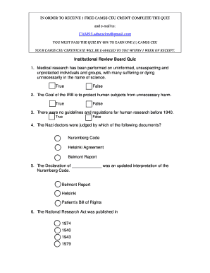 Institutional Review Board Quiz