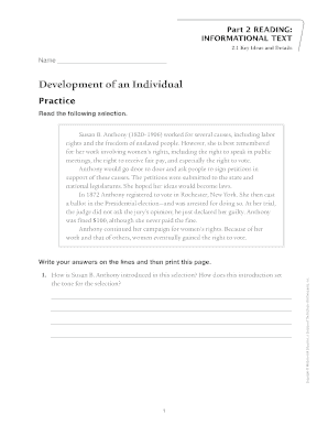 Susan B. Anthony Reading Practice Worksheet