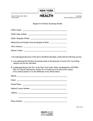Request for Newborn Screening Results