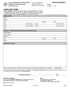 Texas Private Security Complaint Form