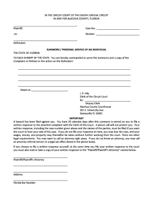 Florida Summons for Personal Service