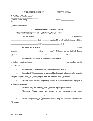 Kansas Divorce Petition Without Children