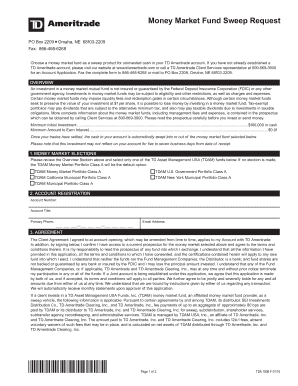 TD Ameritrade Money Market Fund Sweep Request