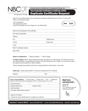 NBCOT VCVC Certificate Replacement Form