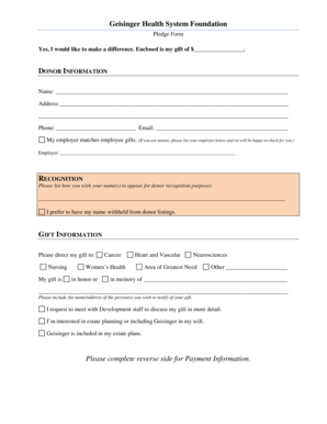 Geisinger Health System Foundation Pledge Form