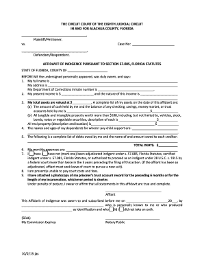 Affidavit of Indigence Florida