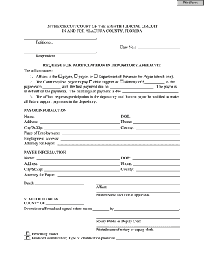 Request for Participation in Depository Affidavit