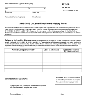 2015-16 Unusual Enrollment History Form