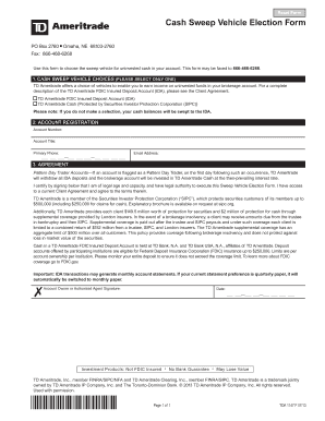 TD Ameritrade Cash Sweep Vehicle Election Form