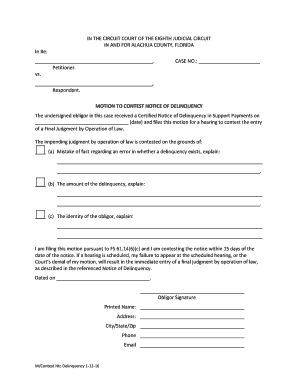 Motion to Contest Notice of Delinquency