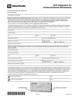 ACH Addendum for Dividend/Interest Withdrawals