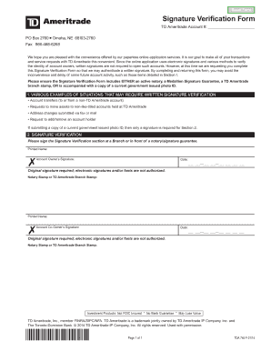 TD Ameritrade Signature Verification Form