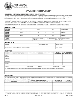 Harris County Tax Office Application for Employment