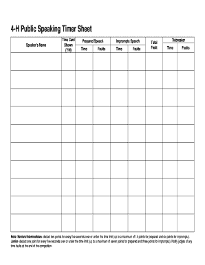 4-H Public Speaking Timer Sheet