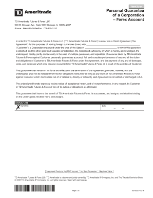 Personal Guarantee of a Corporation Forex Account