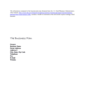 US Small Business Administration Business Plan Template
