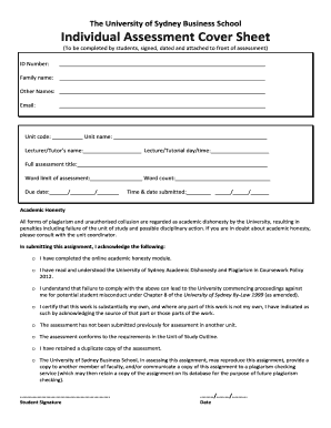 University of Sydney Business School Individual Assessment Cover Sheet