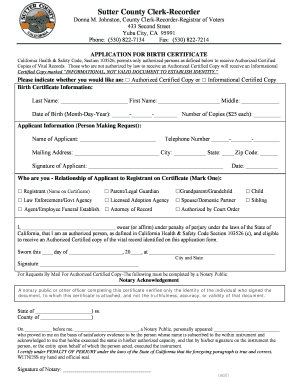 California Birth Certificate Application