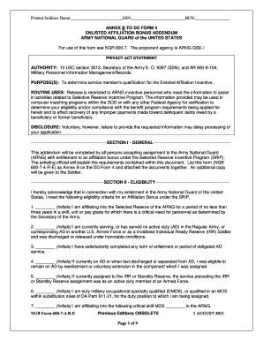 Army National Guard Enlisted Affiliation Bonus Addendum