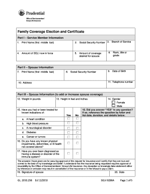 SGLV 8286A Family Coverage Election and Certificate