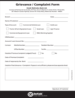 Kotak Mahindra Bank Grievance Form