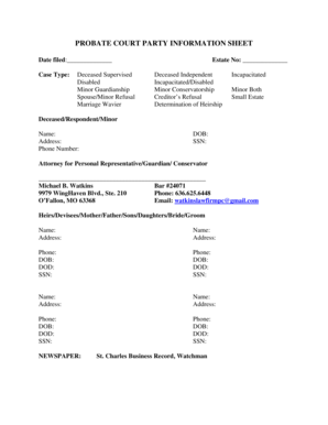 Probate Court Party Information Sheet