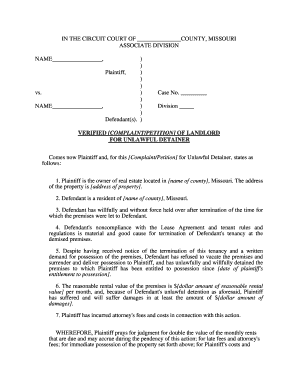 Missouri Landlord Complaint for Unlawful Detainer