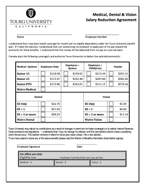 Touro University Medical Dental Vision Waiver
