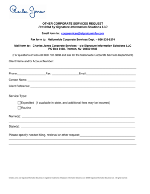 Corporate Services Request Form