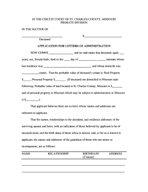 Missouri Application for Letters of Administration