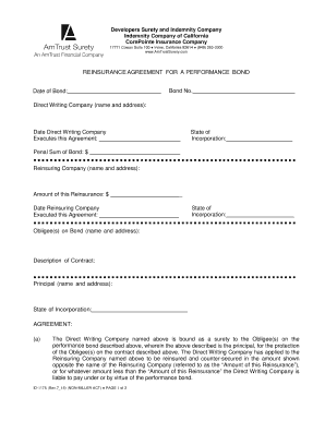 Reinsurance Agreement for Performance Bond