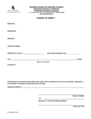 Consent of Surety Form