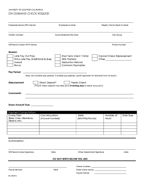 University of Southern California On-Demand Check Request