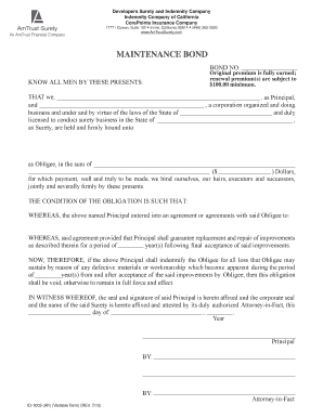Maintenance Bond Agreement