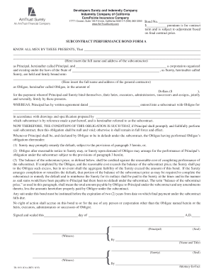 Subcontract Performance Bond Form A