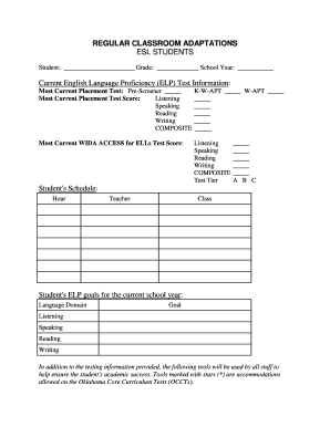 ESL Student Classroom Adaptations Form