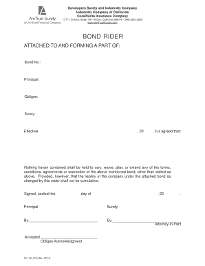 Bond Rider Agreement