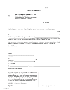 Letter of Inducement for Surety Bond