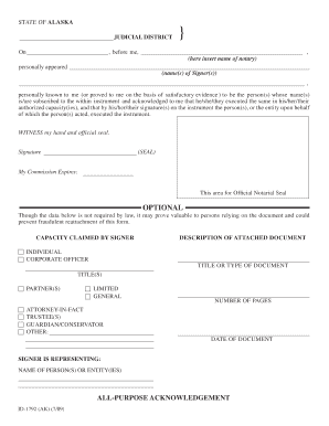 Alaska All-Purpose Acknowledgement Form